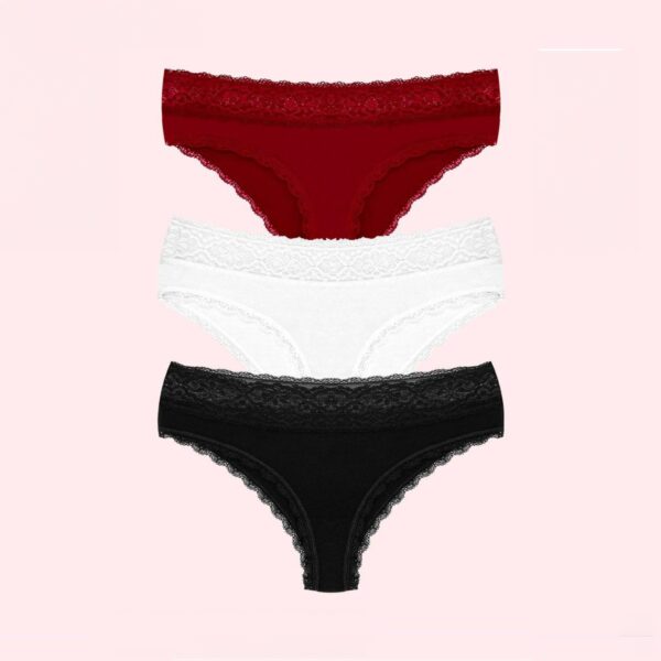 Set van 3 sexy Kanten Bikini - Katoenen kant in verschillende kleuren كيلوت مع دانتيل