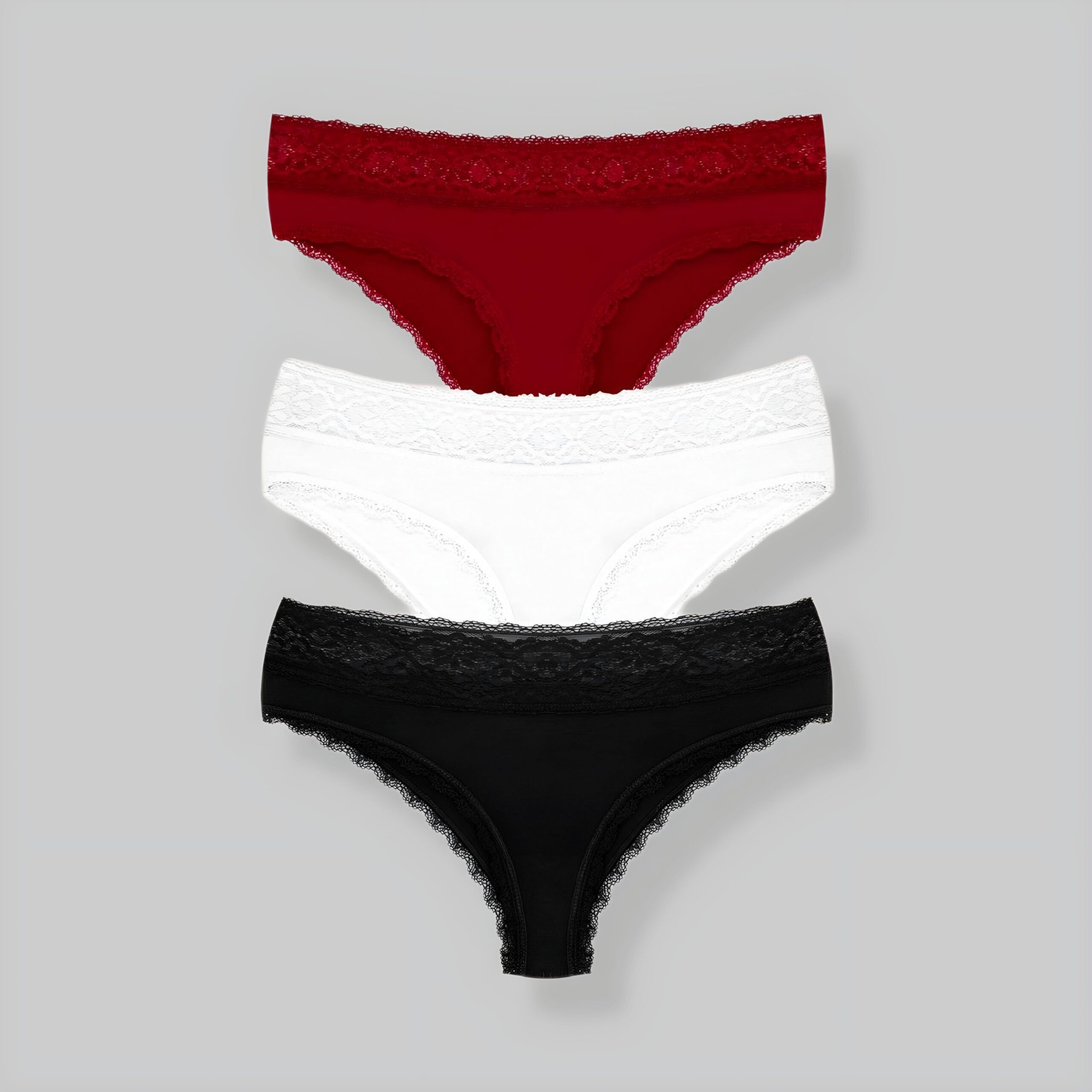 Set van 3 sexy Kanten Bikini - Katoenen kant in verschillende kleuren. Lace Panties
