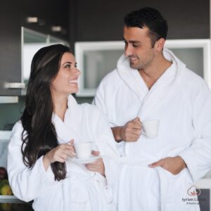 A sophisticated Egyptian Cotton Bathrobe, perfect for a luxurious home spa experience