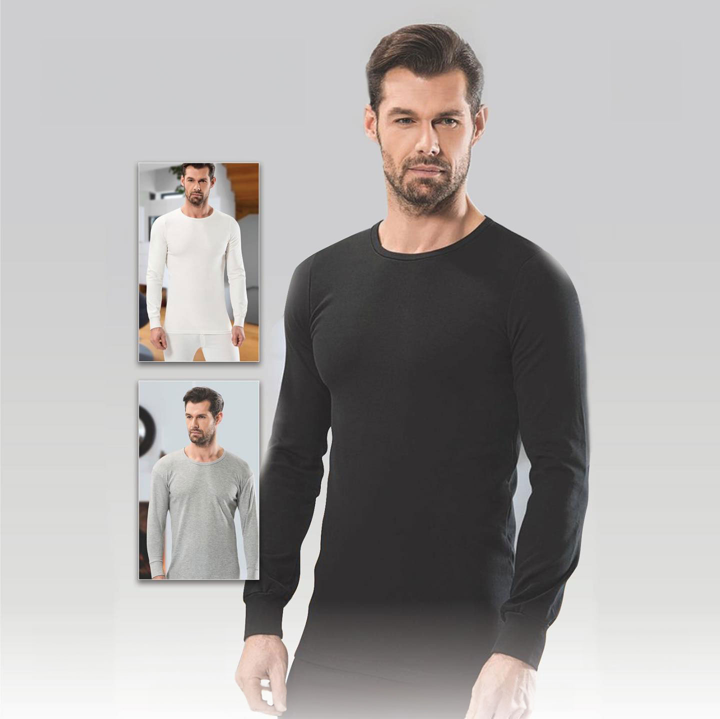 Long Sleeve Winter Shirt for men – Undershirt – 100% Cotton – White