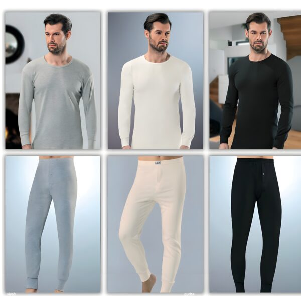 Mannen Katoenen Onderkleding Winter Set - Lange Mouwen Top en Lange Legging Onderkant