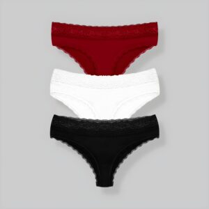 Set van 3 dameskanten sexy bikini's - Katoenen kant in verschillende kleuren