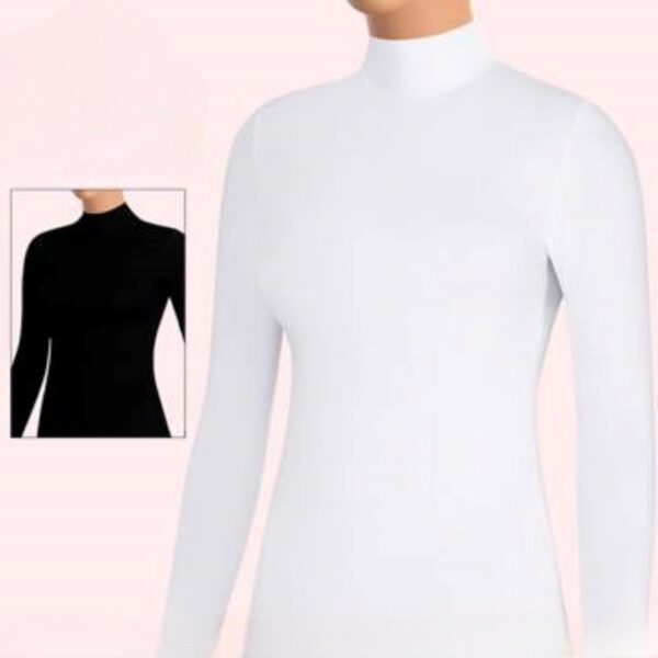 Elegant Turtleneck long sleeve shirt in premium cotton blend, suitable for sensitive skin بدي نسائي ياقة عالية و كم طويل