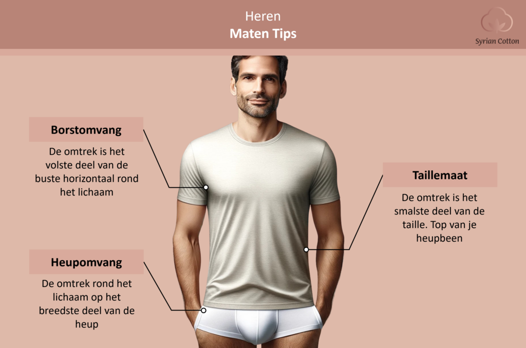 Syrian Ctton NL Lichaamsmeting gids voor mannen voor borst, taille en heupen - Maatgids - Maattabel - Maten tips