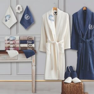 Happy Couple Cotton Bathrobe Set -13 Pcs | Luxurious Home Spa | Lily & Bouquet style