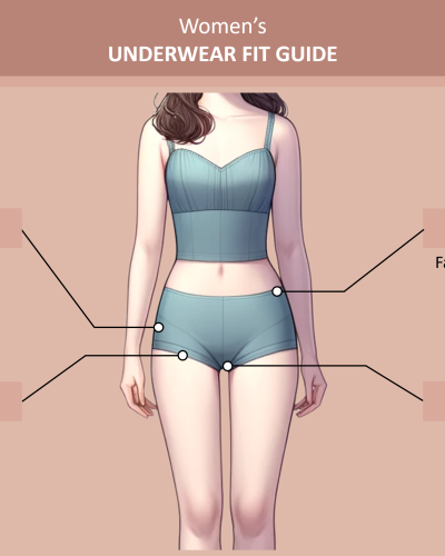 Illustrated Women's Underwear Fit Guide highlighting panties ideal fabric placement.